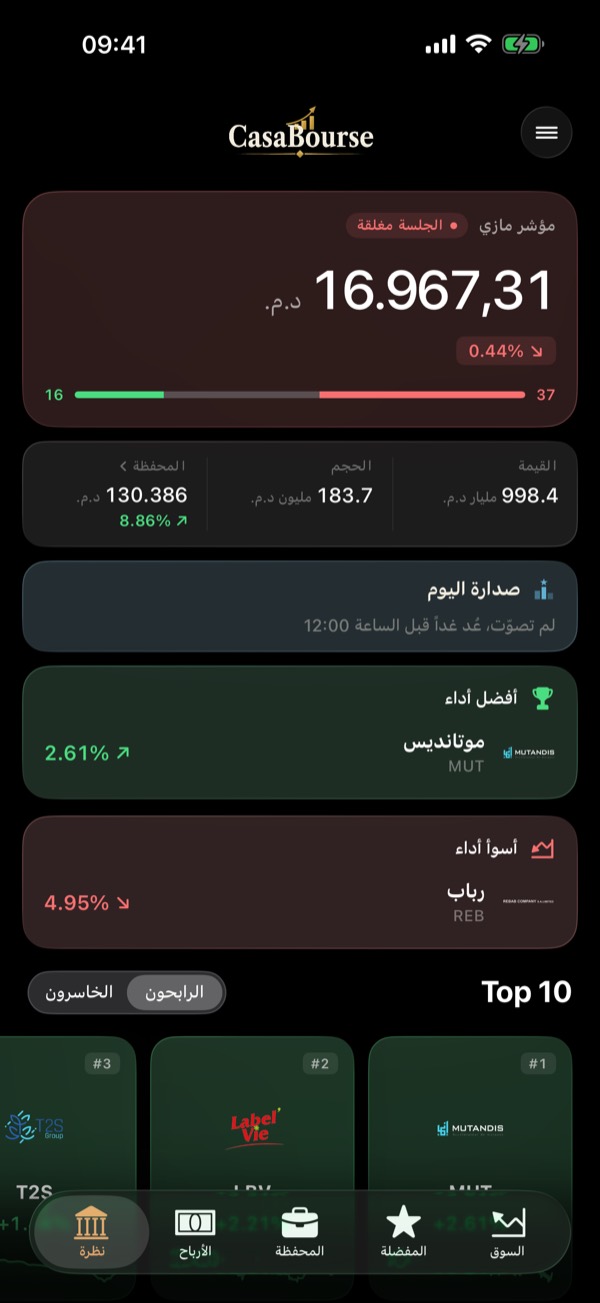 تطبيق CasaBourse بالعربية: مؤشر مازي وأحسن الأسهم